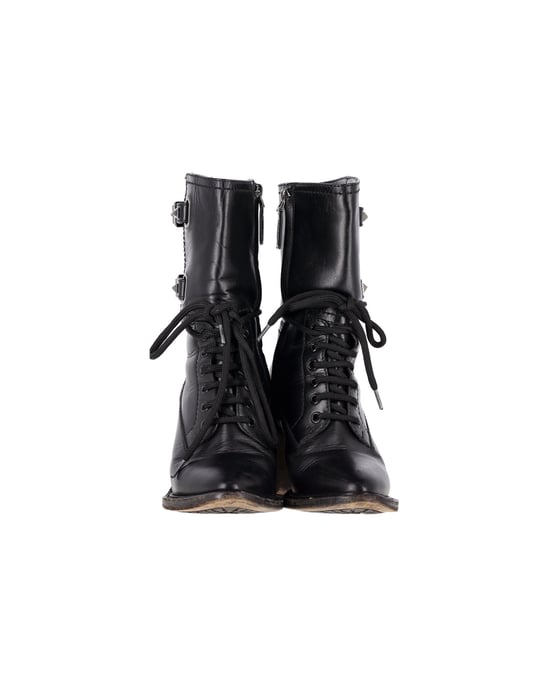 Valentino Garavani Rockstud Double-Buckle Heeled Boots in Black Leather - Image 2