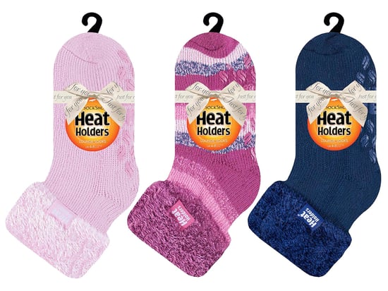 Womens Fluffy Slipper Bed Socks with Grips | Heat Holders | 3 Pair Multipack | Ladies Warm Fleece Lined Non Slip Socks | Winter Gifts for Her - Pack 3 - Image 2