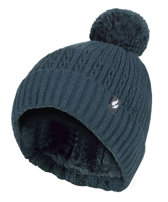 Ladies Thermal Cable Beanie Mössa | Värmehållare | Vinterstickad Pom Pom Mössa | Mjuk ribbad Bobble Mössa - Teal - Image 2