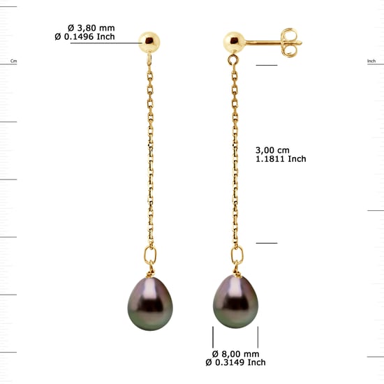 Drop Earrings Tahitian Pearls Pears 8-9mm Yellow Gold - Image 3