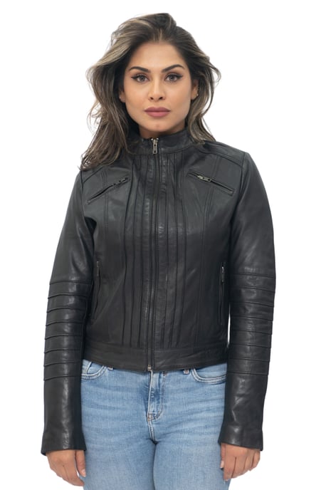 Womens Leather Biker Jacket-Konya