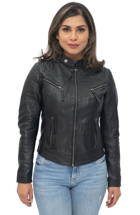 Women's Casual Slim-Fit Leather Biker Jacket-Tulsa