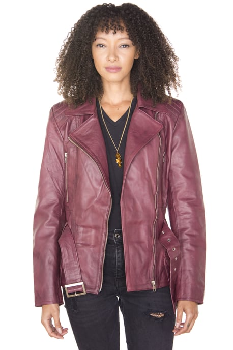 Womens Long Leather Biker Jacket-Quito