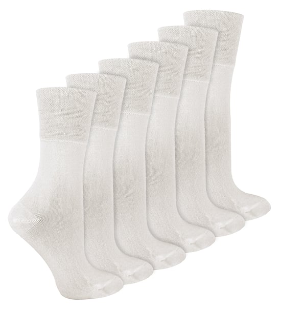 IOMI - 6 Pack Ladies Diabetic Bamboo Socks | Extra Wide Seamless Loose Non Elastic Socks for Women - White - Image 1