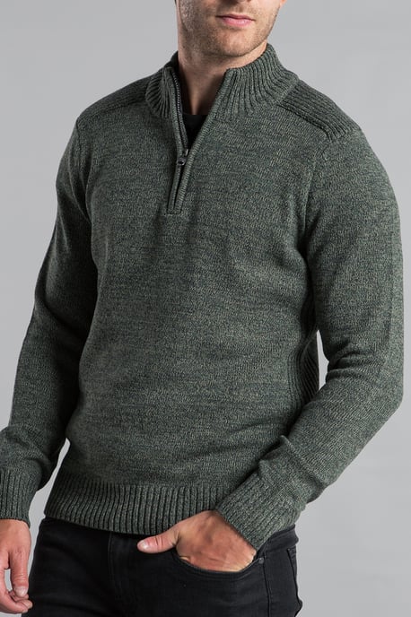 Khaki Recycled Cotton Blend 1/4 Zip Twist Jumper