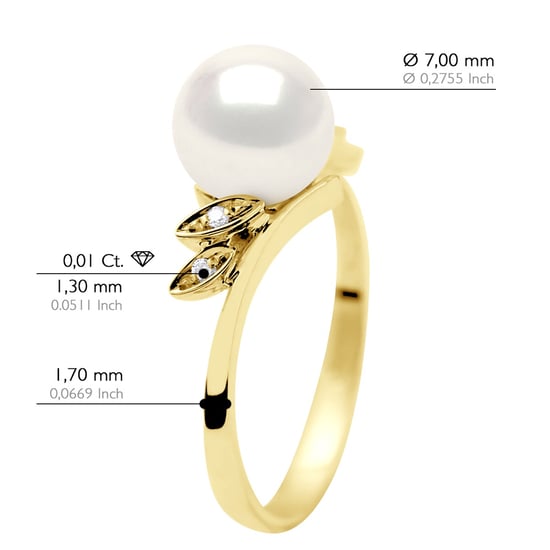 Ring Diamonds 0,04 Cts Real Cultured Freshwater Pearl Round 7-8 mm