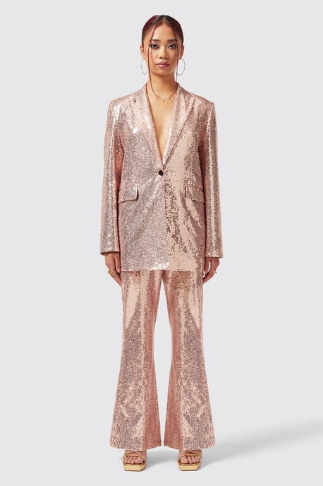 Caladium Slim Fit Pink Sequin Trouser