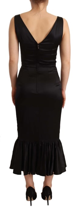 Dolce & Gabbana Kvinnors Svart Silke Stretch Sheath Mermaids Midi Klänning - Image 3