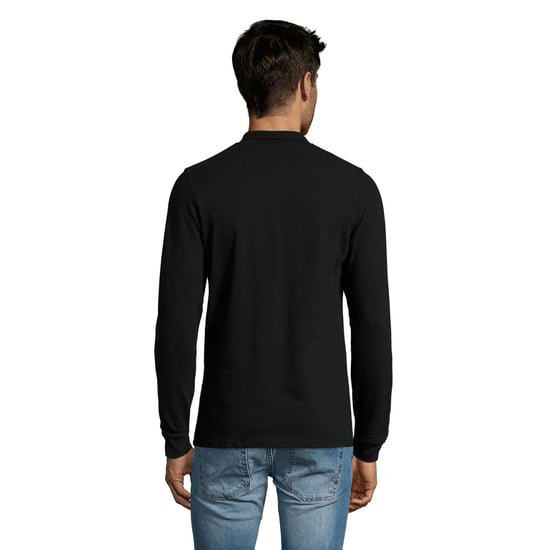 SOLS Heren Perfect Effen Piqué Poloshirt met Lange Mouwen (Zwart) - Image 2