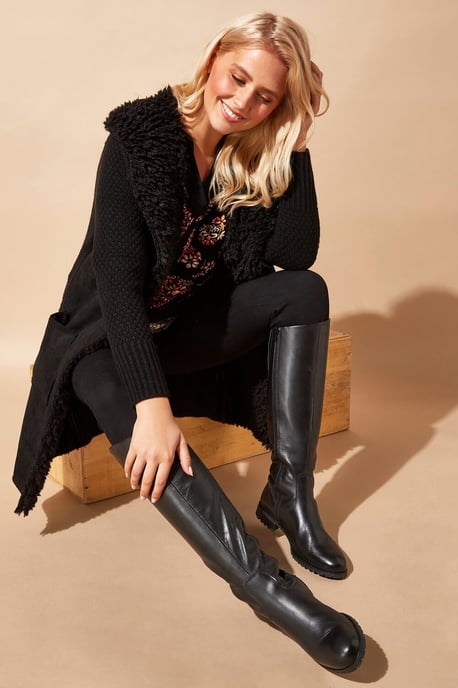 Longline Faux Shearling Knit Coatigan