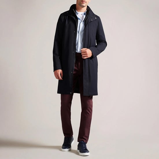 Men's Ted Baker Erolson Funnel Neck Coat in Navy - Image 5