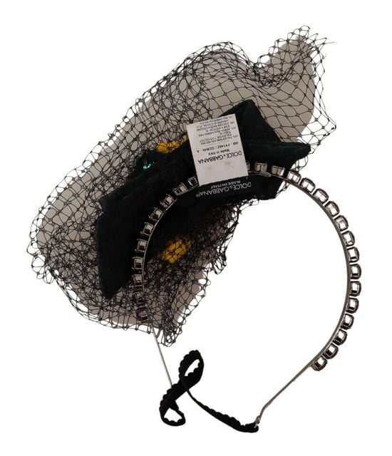 Dolce & Gabbana Women's Silver Tiara Crystals Fruits Black Mesh Diadem Headband