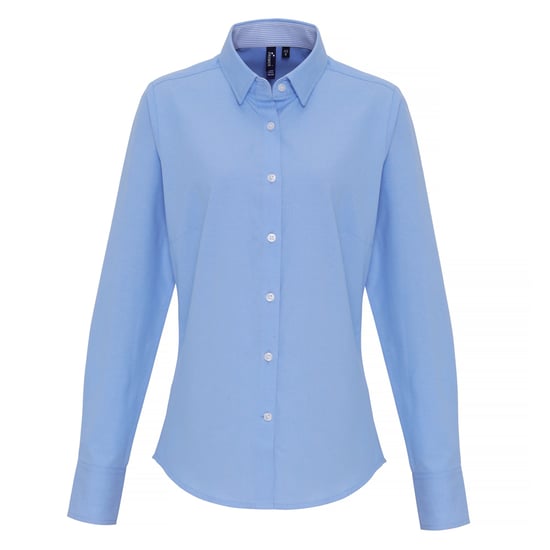 Premier Womens/Ladies Cotton Rich Oxford Stripe Blouse (Light Blue) - Image 1