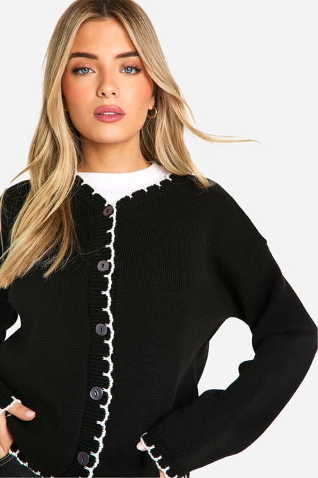 Blanket Stitch Knitted Crop Cardigan