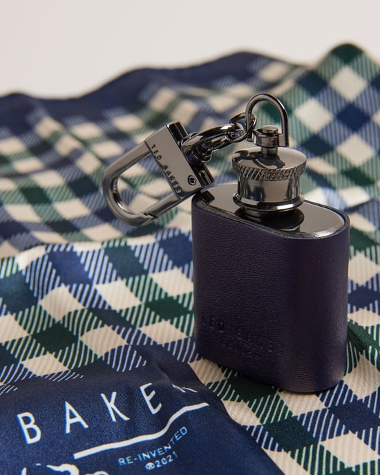 Ted Baker Dumfree House Check Pocket Square And Hip Flask Set, Dark Blue