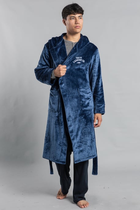 Blue Plush Dressing Gown With Hood