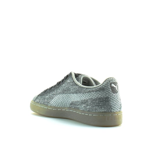 Puma Basket Knit Metallic Silver Textile Mens Lace Up Trainers 363087 01