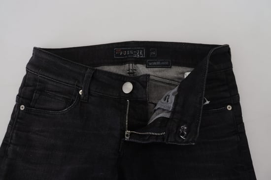 Acht Svarta Bomull Låg Midja Slim Fit Dam Casual Denim Jeans - Image 4
