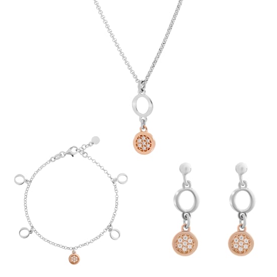 Orphelia 'Maite' Dames 925 Sterling Zilveren Set: Ketting + Armband + Oorbellen - Zilver/Roze SET-7376 - Image 1