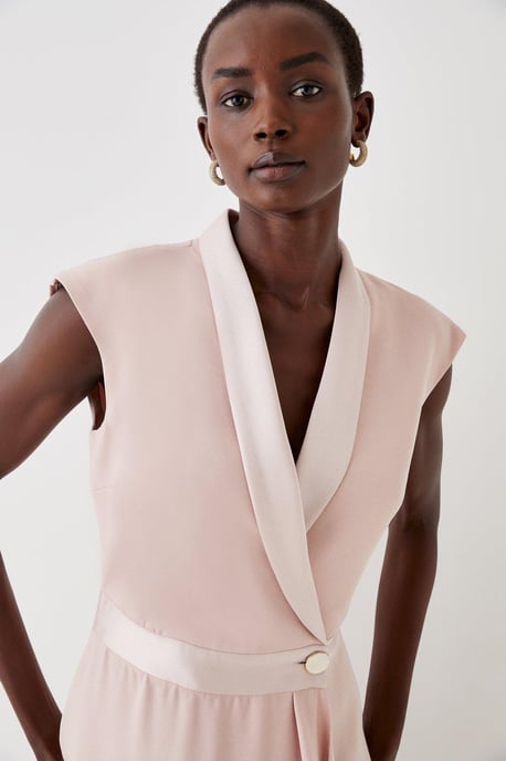 Sleeveless Tux Wrap Fluid Midi Dress