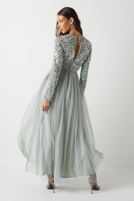 Pearl Embellished Bodice Bridesmaids Tulle Skirt Dress - Image 4