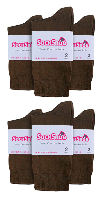 Womens Plain Cotton Rich Socks | 12 Pair Multipack | Sock Snob | Thin Comfy Colourful Crew Ankle Socks for Ladies - Light Brown - Image 2