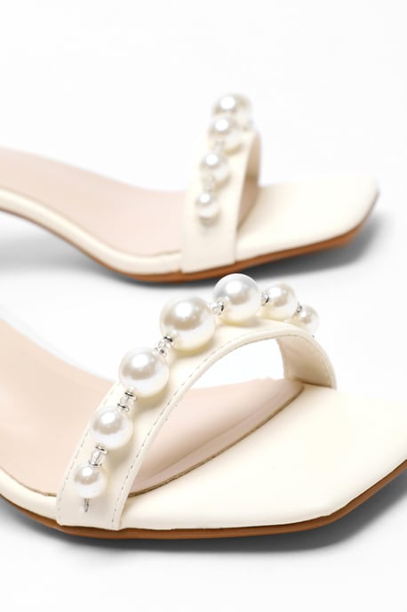 Bridal Pearl Strap Block Heeled Sandals