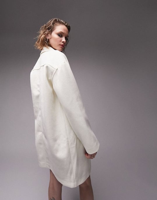 Topshop double breasted short chuck on coat in white