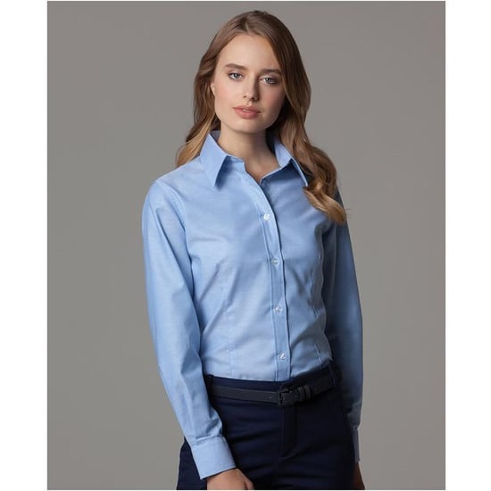 Russell Collection Ladies/Womens Long Sleeve Easy Care Oxford Shirt (Oxford Blue)