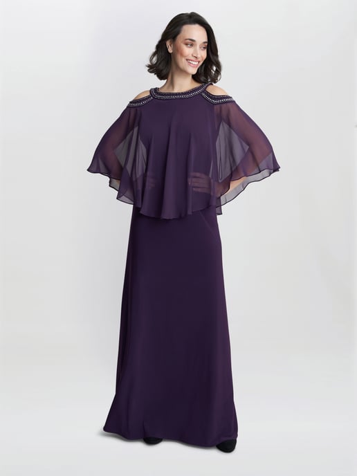 Audrey Cold Shoulder Popover Gown With Beaded Neckline