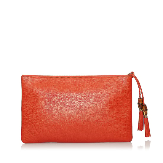 Vintage Gucci Bamboo Leather Clutch Bag Orange