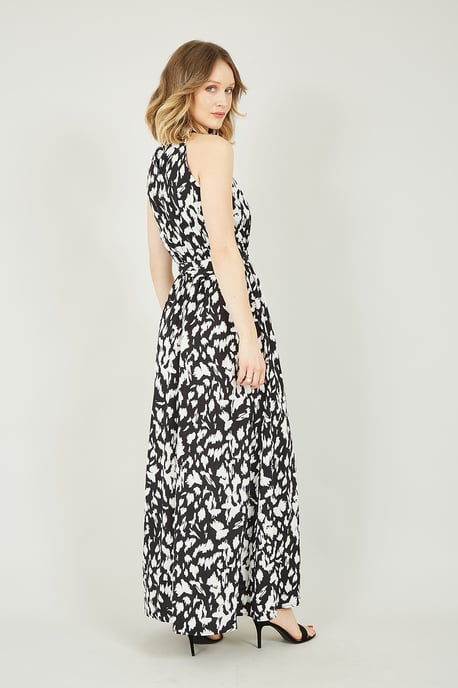 Mela Black Dash Printed Halter Neck Maxi Dress
