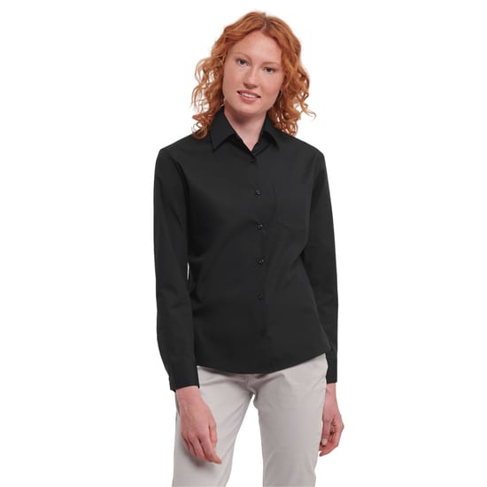 Russell Collection Dames/Dames Katoen Popeline Easy-Care Formeel Overhemd Met Lange Mouwen (Zwart) - Image 2