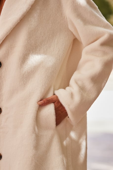 Ivory Relaxed Fit Longline Faux Fur Coat