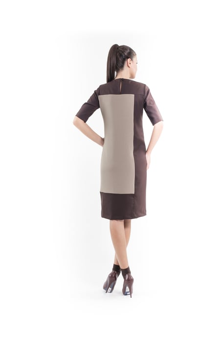 Contrast Fabric Shift Dress camel