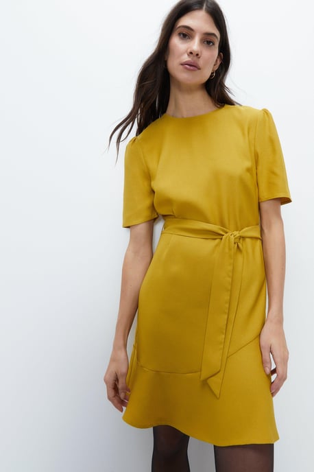 Fluted Hem Tie Waist Flippy Dress