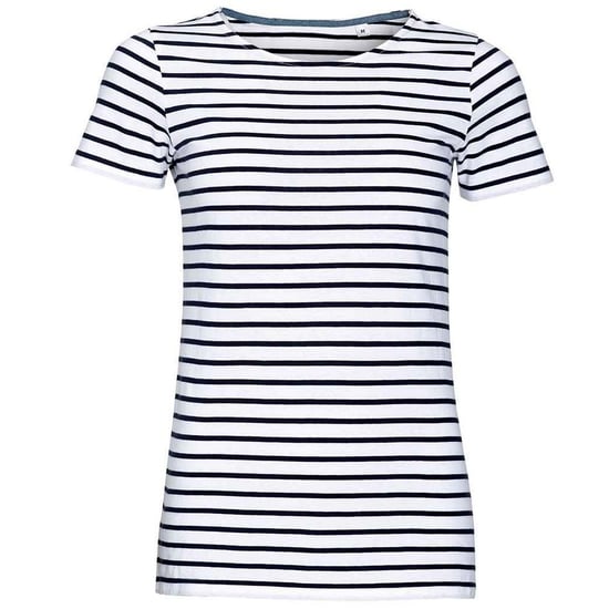 SOLS Womens/Ladies Miles Striped Round Neck T-Shirt (White/Navy) - Image 1
