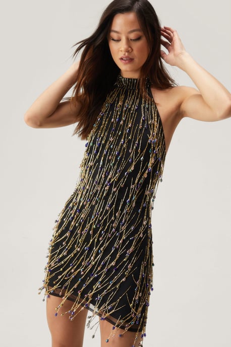 Rainbow Tear Drop Beaded Mini Dress