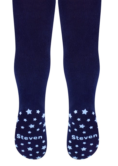 Baby Tights with Grips | Steven | Cotton Soft Anti-Slip Tights with Patterns - Stars (Navy) - Image 2