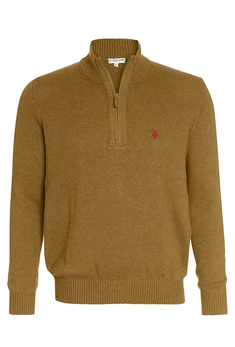 U.S. POLO ASSN. Men's Zip Troyer - Sweater with stand-up collar - Elegant long-sleeved knitted sweater in beige