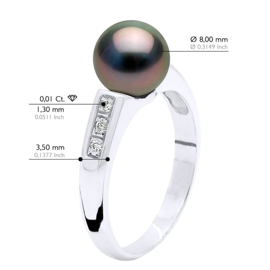 Ring Sieraden Diamant 0,06 Cts - Wit Goud - Echte Gecultiveerde Tahiti Parels Rond 8-9 mm - Image 2