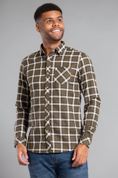 Khaki Cotton Long Sleeve Flannel Shirt