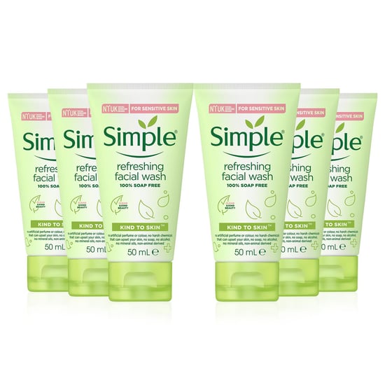 Simple Kind to Skin Soap Free Refreshing Facial Gel Wash, 50ml, 6 pack