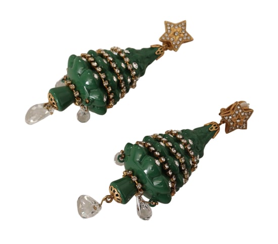 Dolce & Gabbana Dames Gouden Kerstboom Kristallen Messing Clip-Oorbellen - Image 3