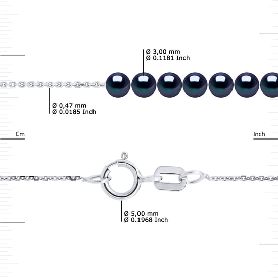 DIADEMA - Bracelet - 15 Real Freshwater Pearls - Black Tahitian Style - Cable Chain in White Gold