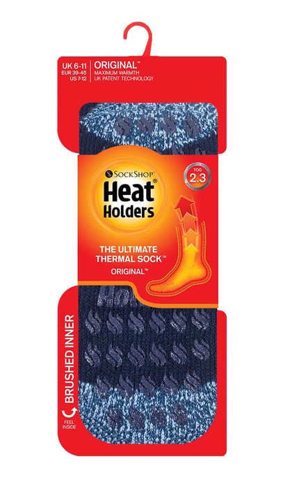 Heat Holders Mens Twist Stripe Patterned Fleece Lined Slipper Socks - Image 2