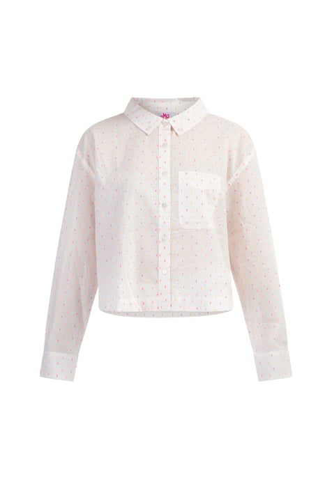 Mymo overhemdblouse Dames Wit roze oranje stippen - Image 1