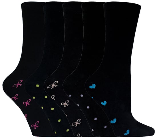SOCK SNOB - 5 par svarta damstrumpor med hjärta och rosetter - Image 1
