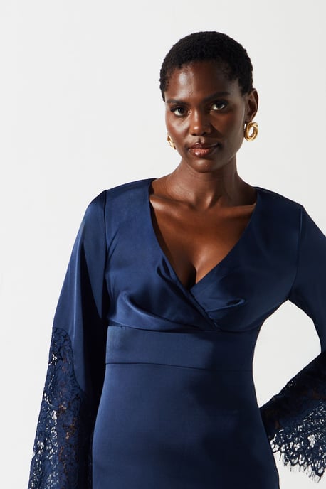 Lace Panelled Satin Wrap Dress