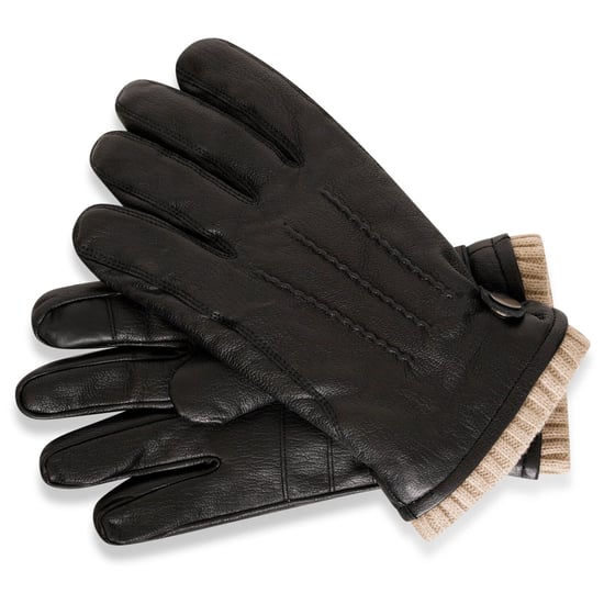 Barneys Originals Black Goat Leather Glove with Cream Knit Cuff